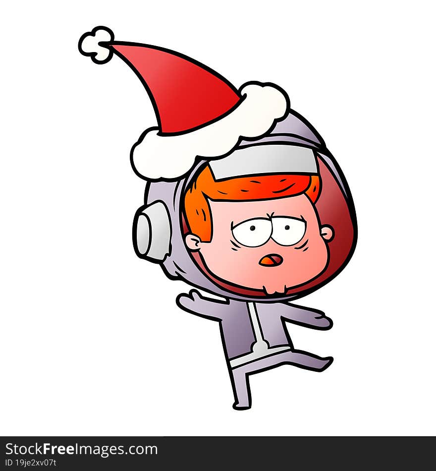 Gradient Cartoon Of A Tired Astronaut Wearing Santa Hat