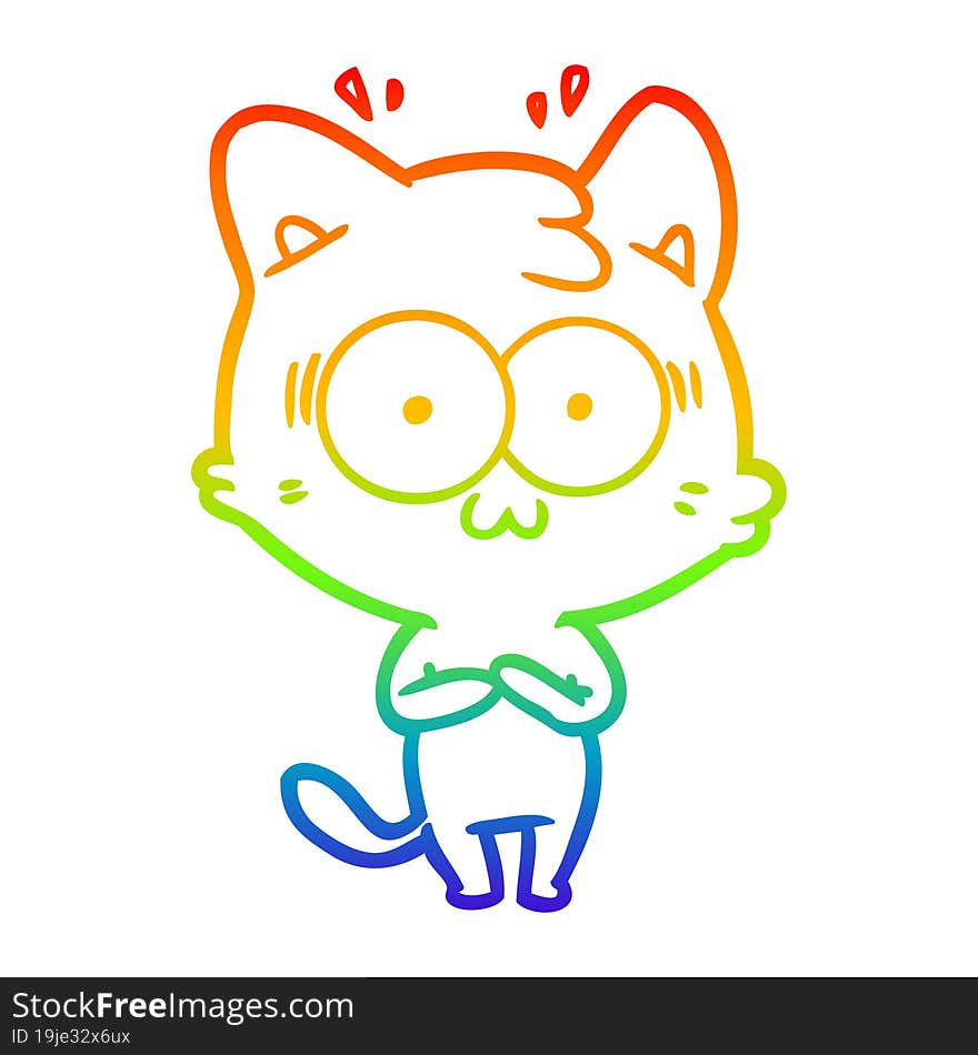 rainbow gradient line drawing cartoon surprised cat