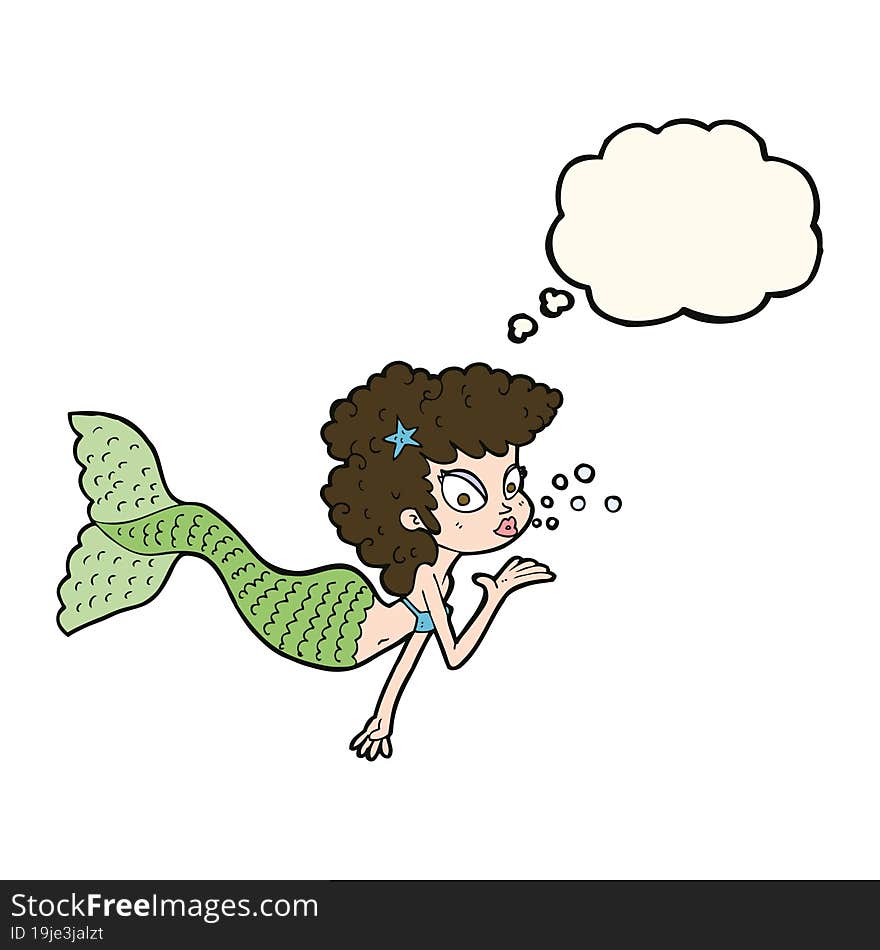 Cartoon Mermaid Blowing Kiss With Thought Bubble