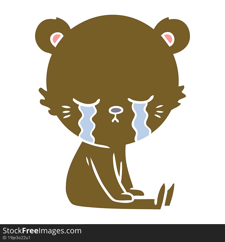 crying flat color style cartoon bear