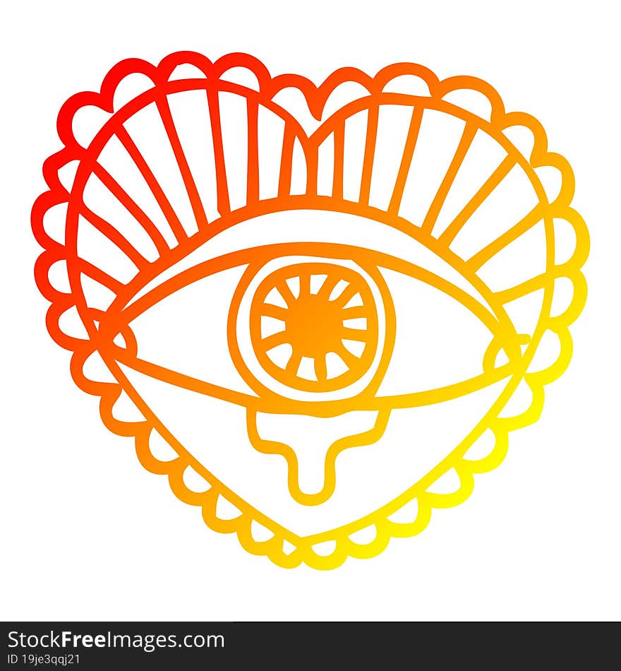 warm gradient line drawing of a cartoon crying eye heart tattoo symbol