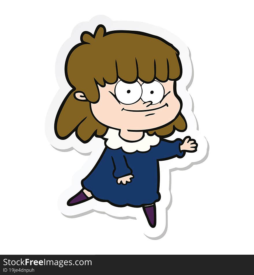 sticker of a cartoon smiling woman