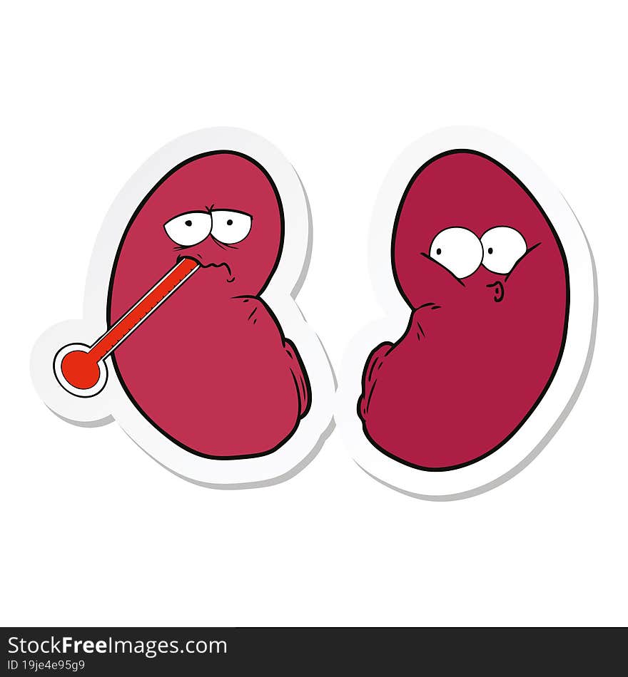 sticker of a cartoon unhealthy kidney