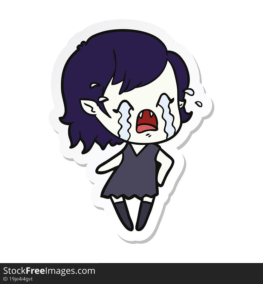 sticker of a cartoon crying vampire girl