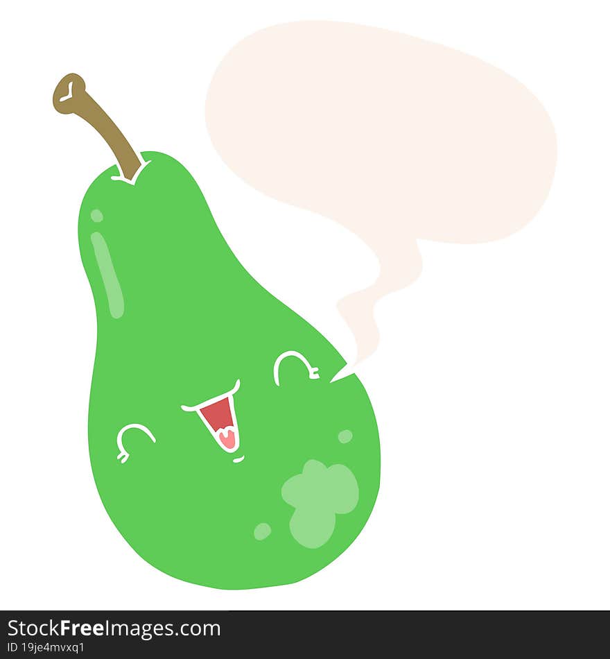 cartoon pear and speech bubble in retro style