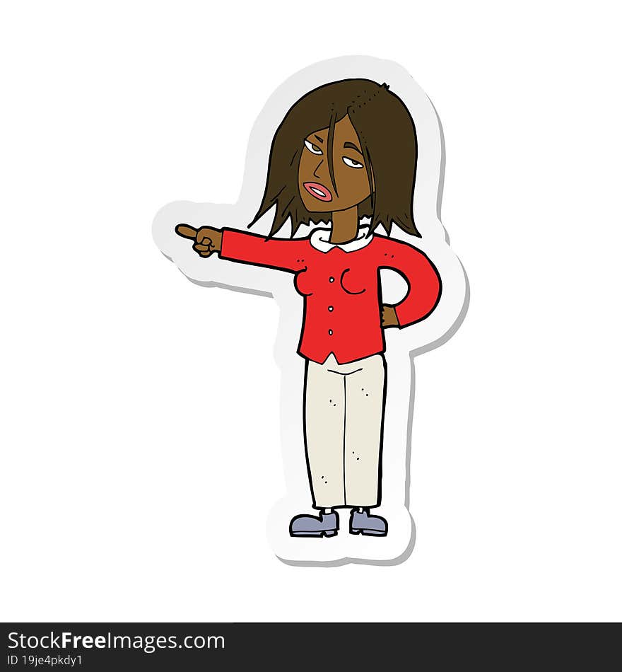 sticker of a cartoon woman pointing