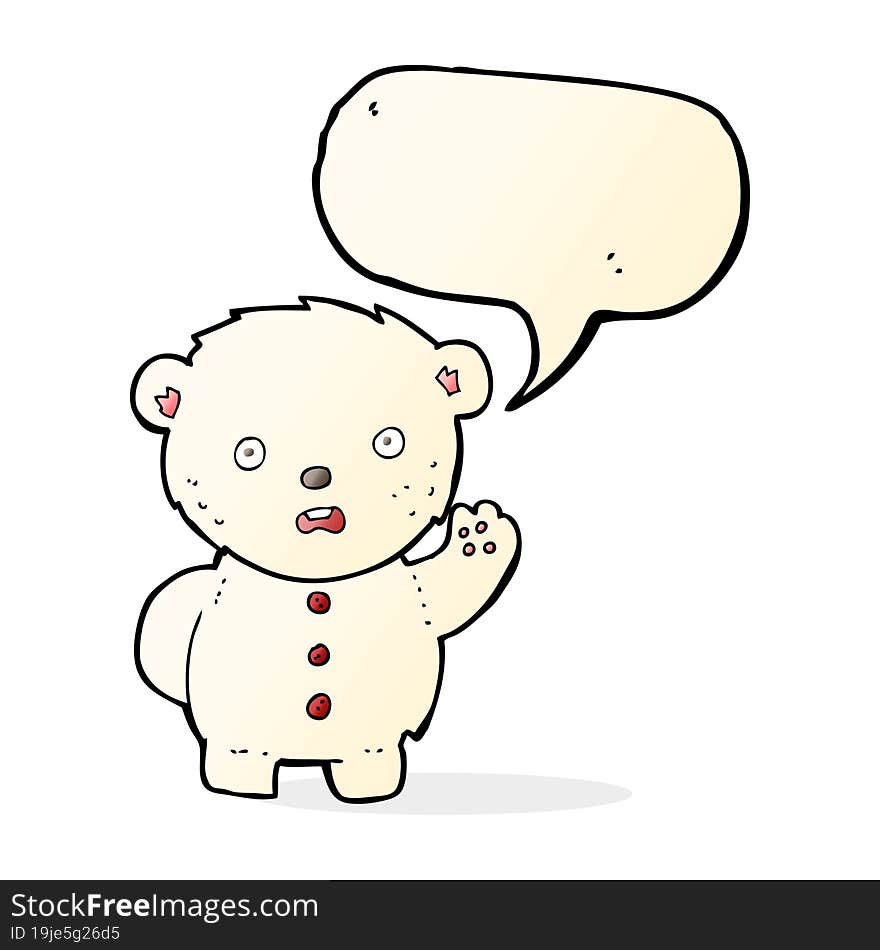 cartoon unhappy polar teddy bear with speech bubble