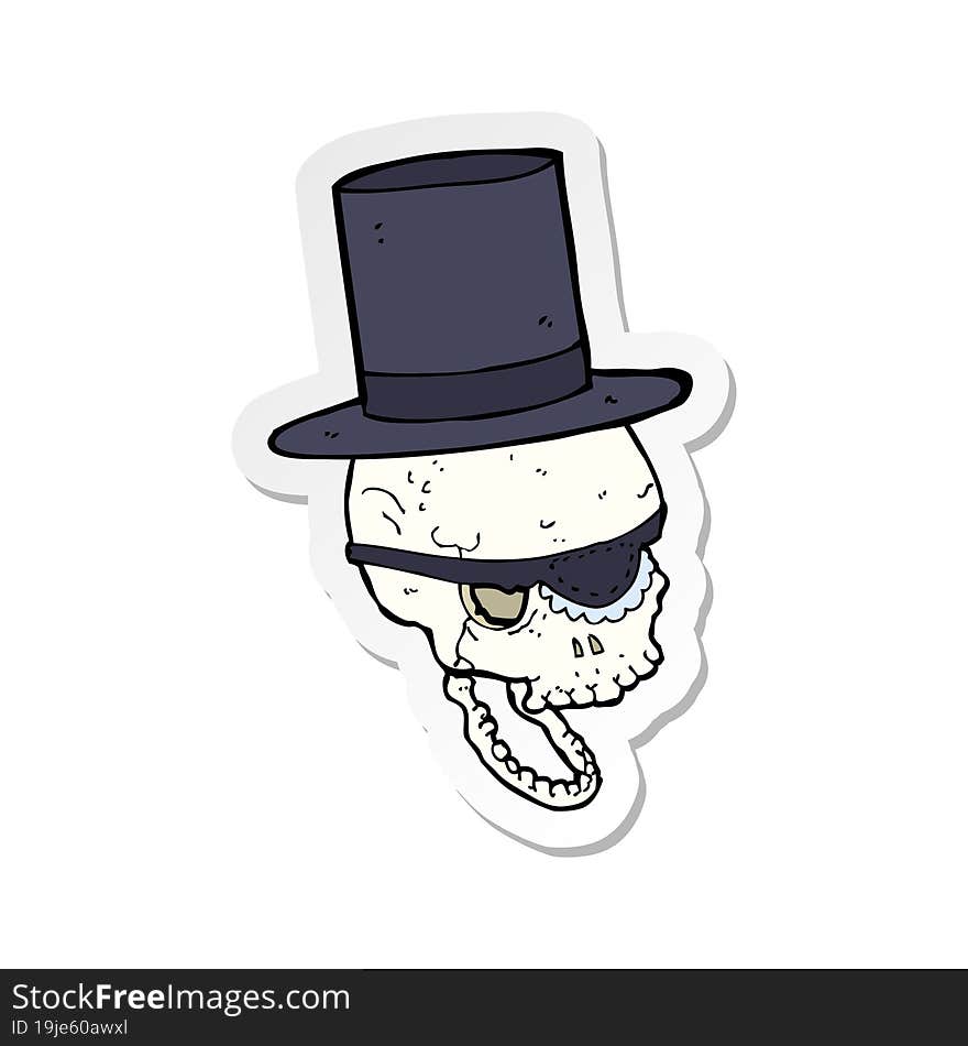 sticker of a cartoon skull in top hat