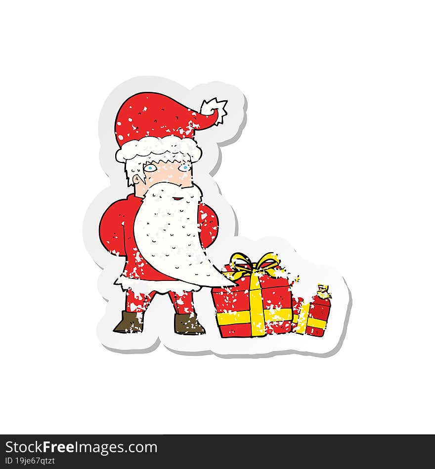 retro distressed sticker of a cartoon santa claus