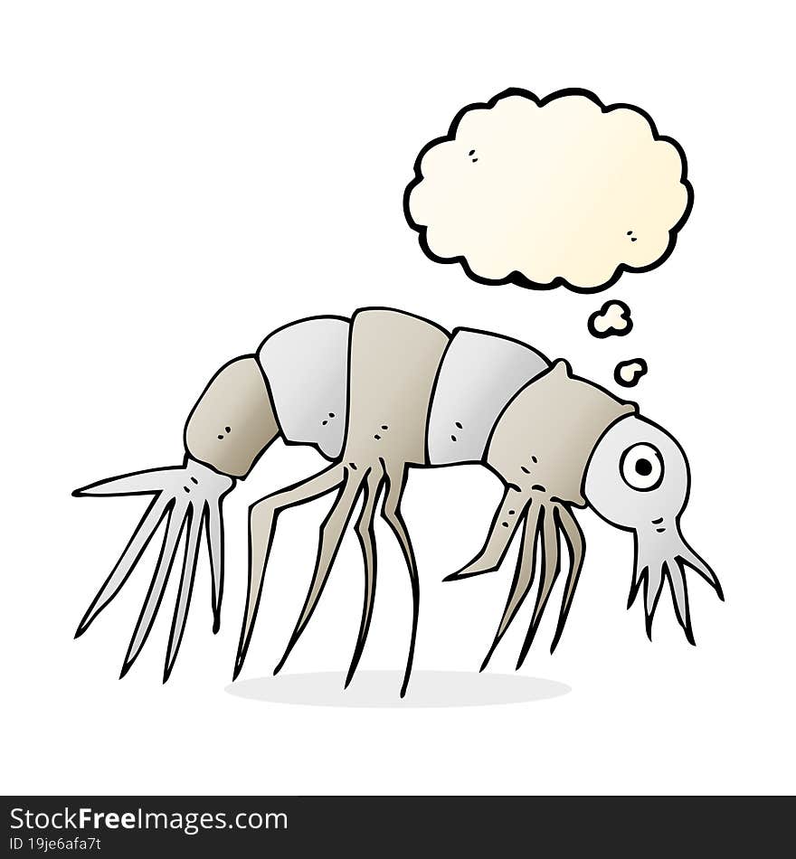 cartoon shrimp with thought bubble