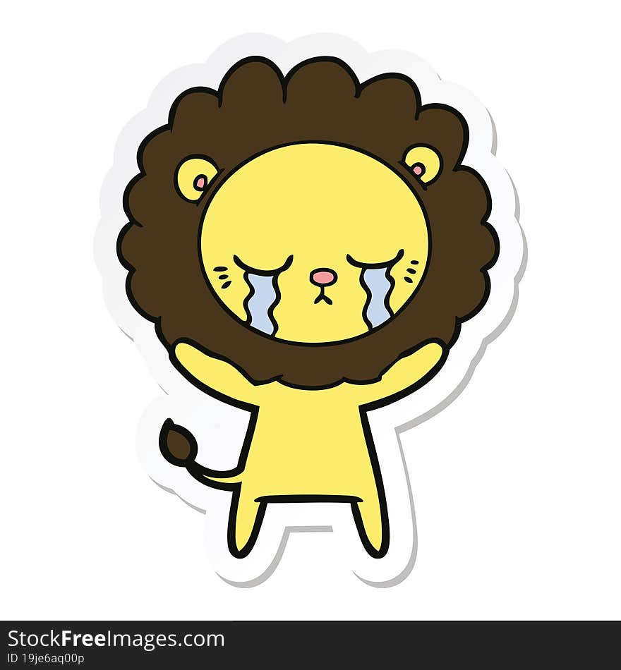 sticker of a crying cartoon lion