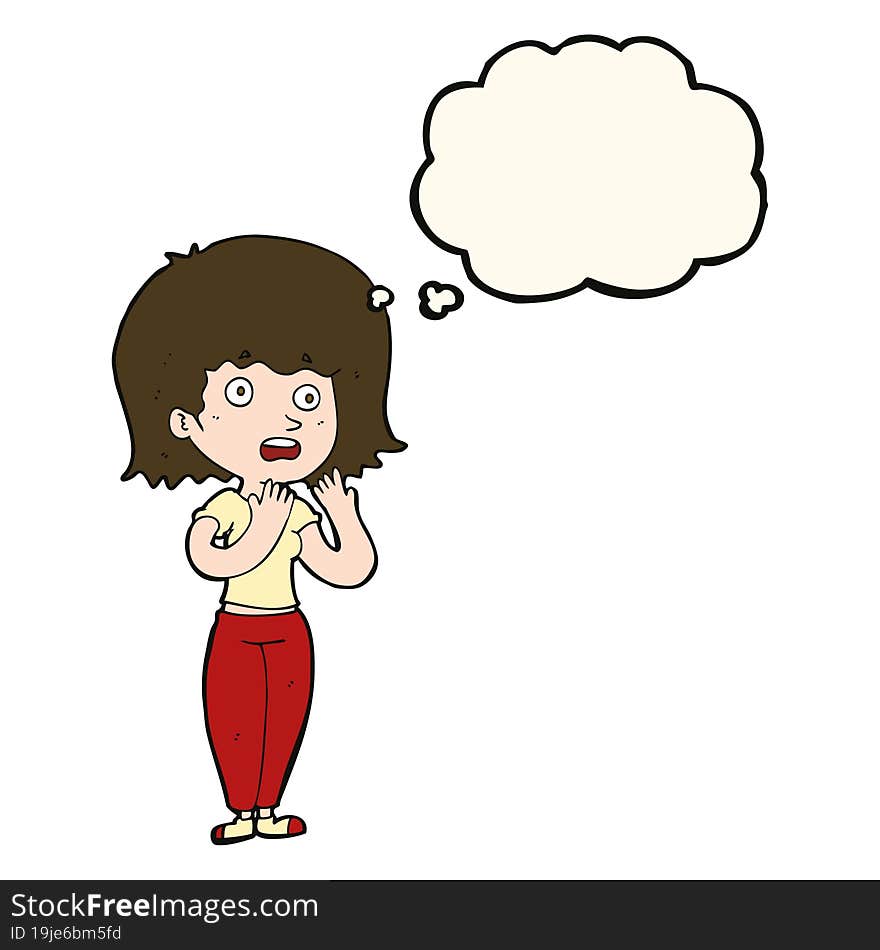 cartoon shocked woman with thought bubble