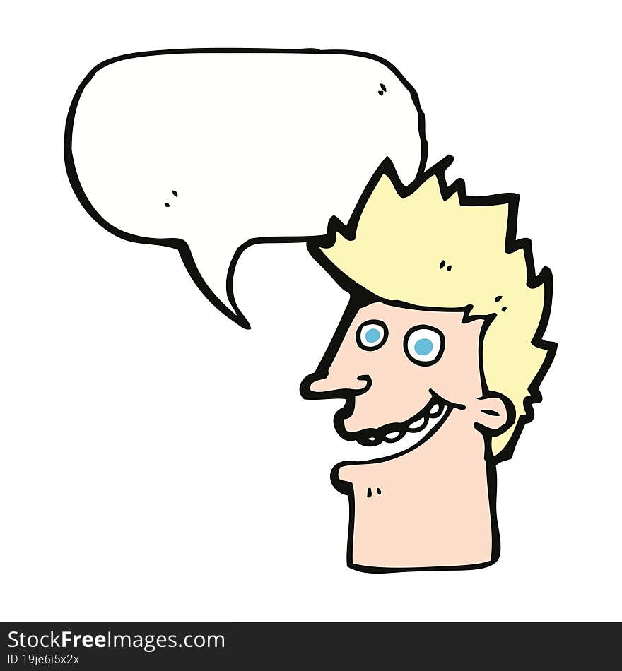 cartoon happy man face with speech bubble