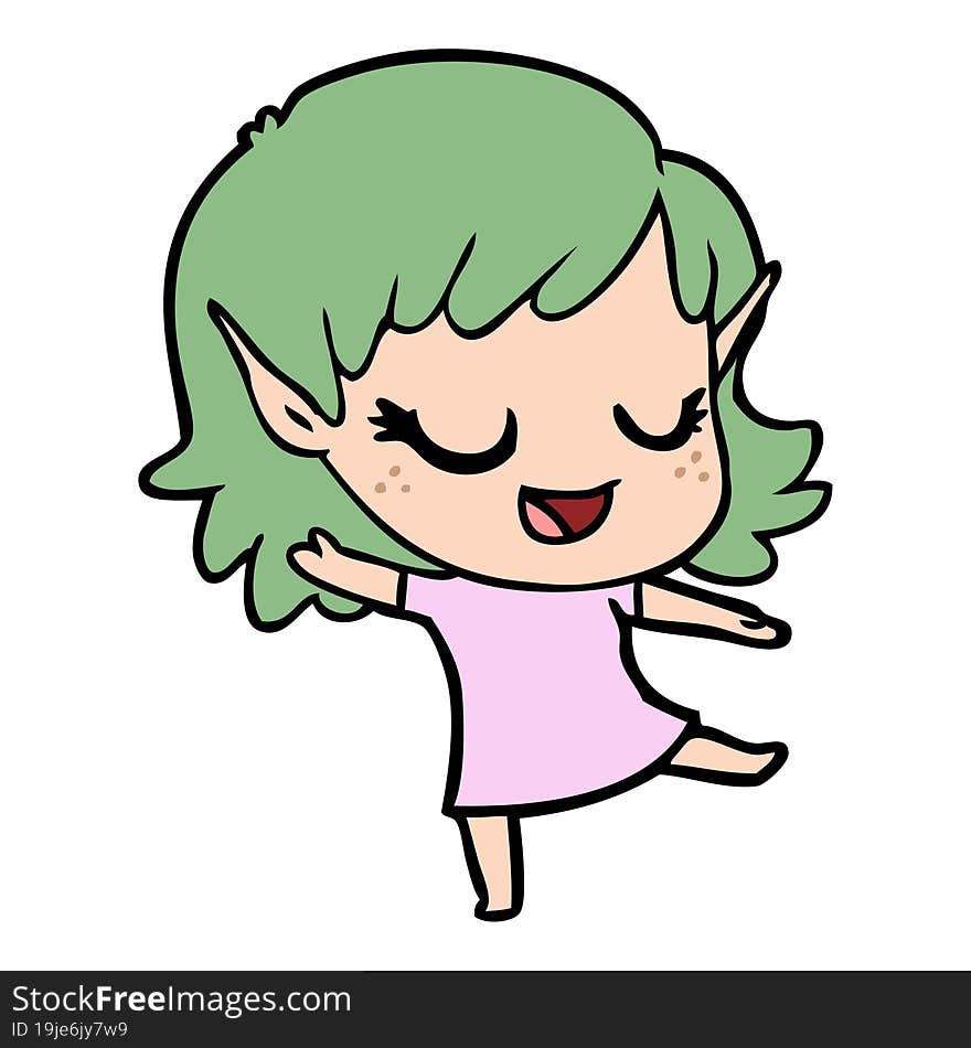 happy cartoon elf girl. happy cartoon elf girl