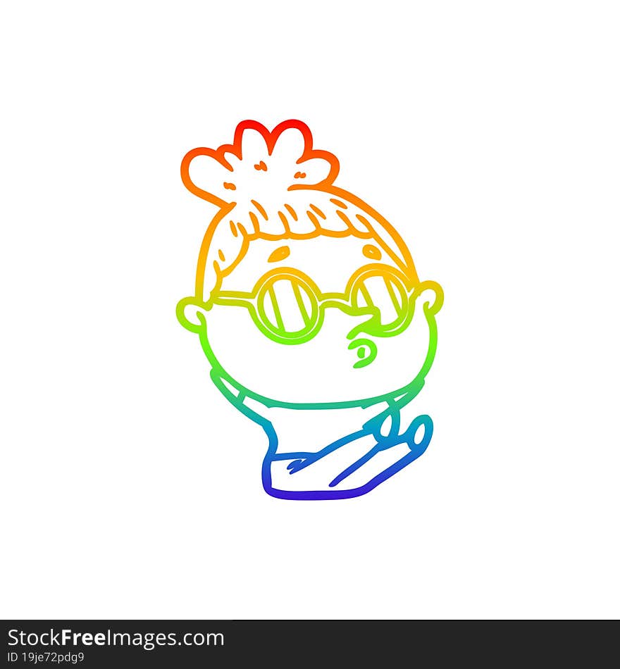 rainbow gradient line drawing cartoon woman wearing sunglasses