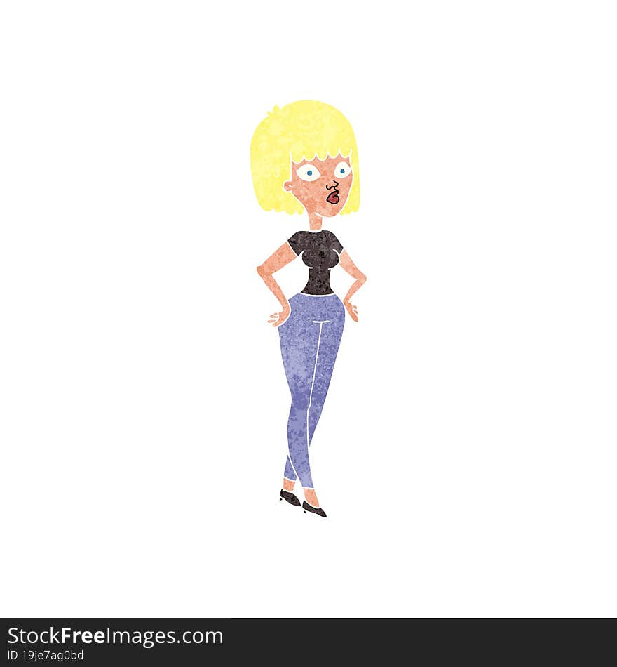 retro cartoon woman with hands on hips