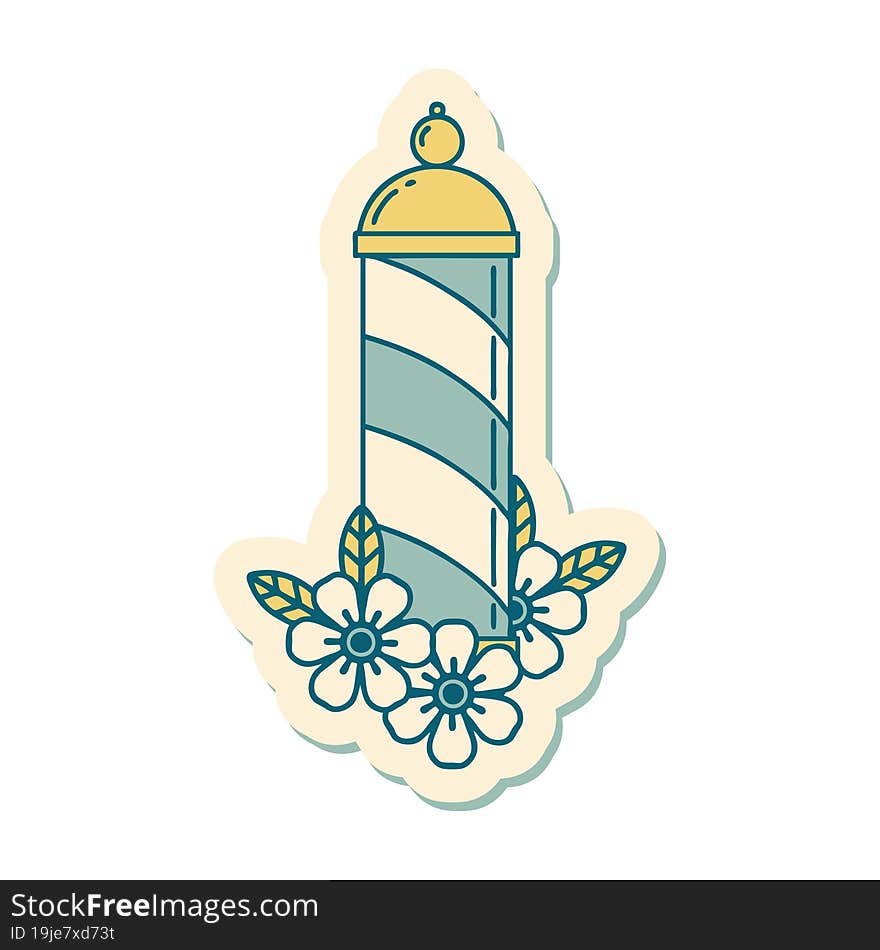 sticker of tattoo in traditional style of a barbers pole. sticker of tattoo in traditional style of a barbers pole