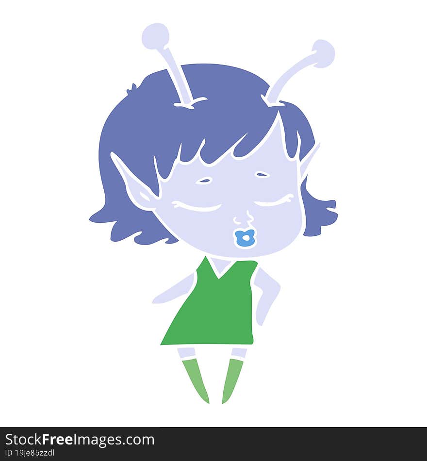 cute alien girl flat color style cartoon