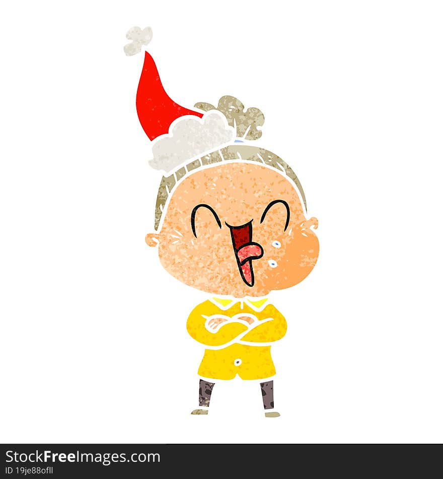 Retro Cartoon Of A Happy Old Woman Wearing Santa Hat