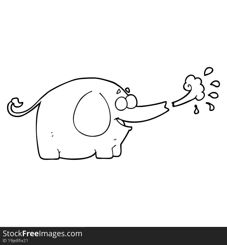 black and white cartoon elephant squirting water