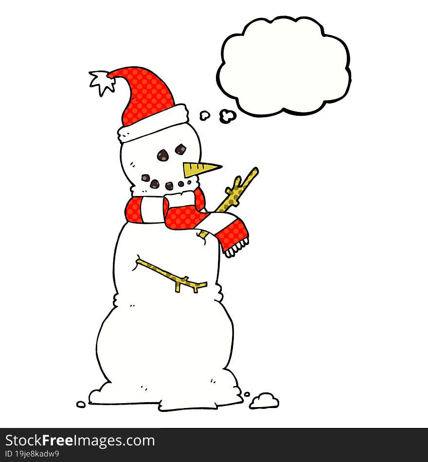 freehand drawn thought bubble cartoon snowman