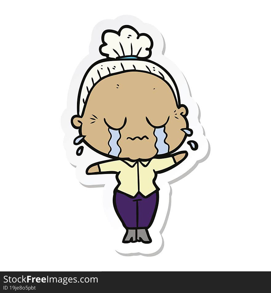 sticker of a cartoon crying old lady