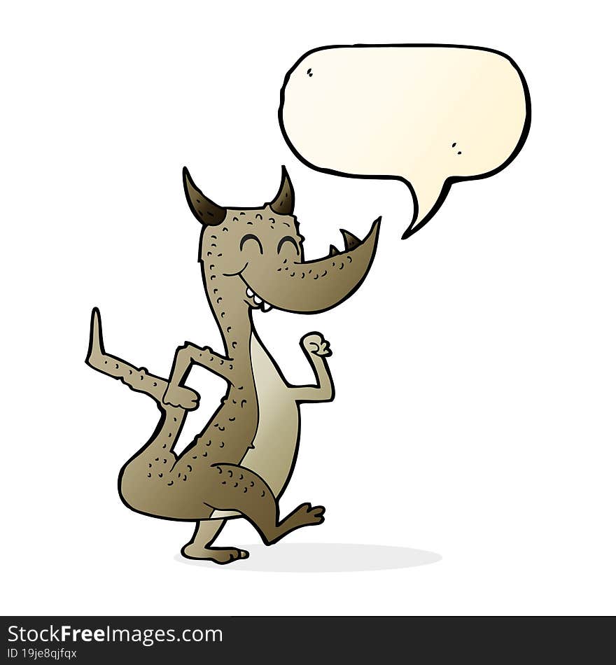 cartoon happy dragon with speech bubble