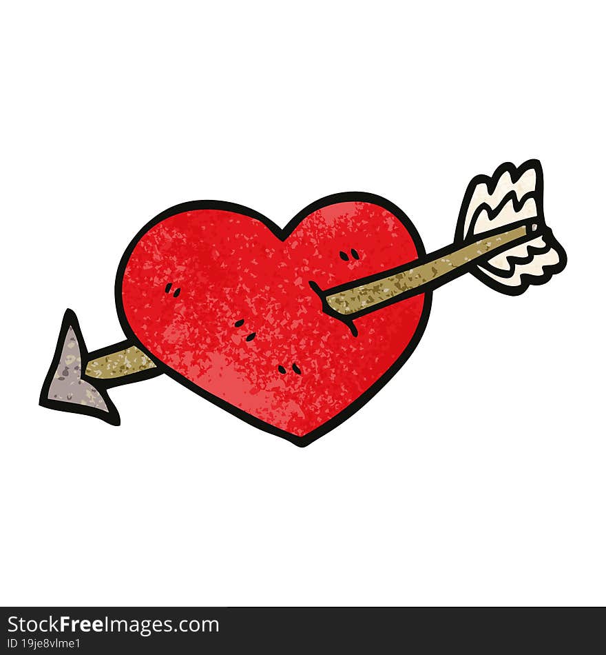 cartoon doodle heart shot through with arrow