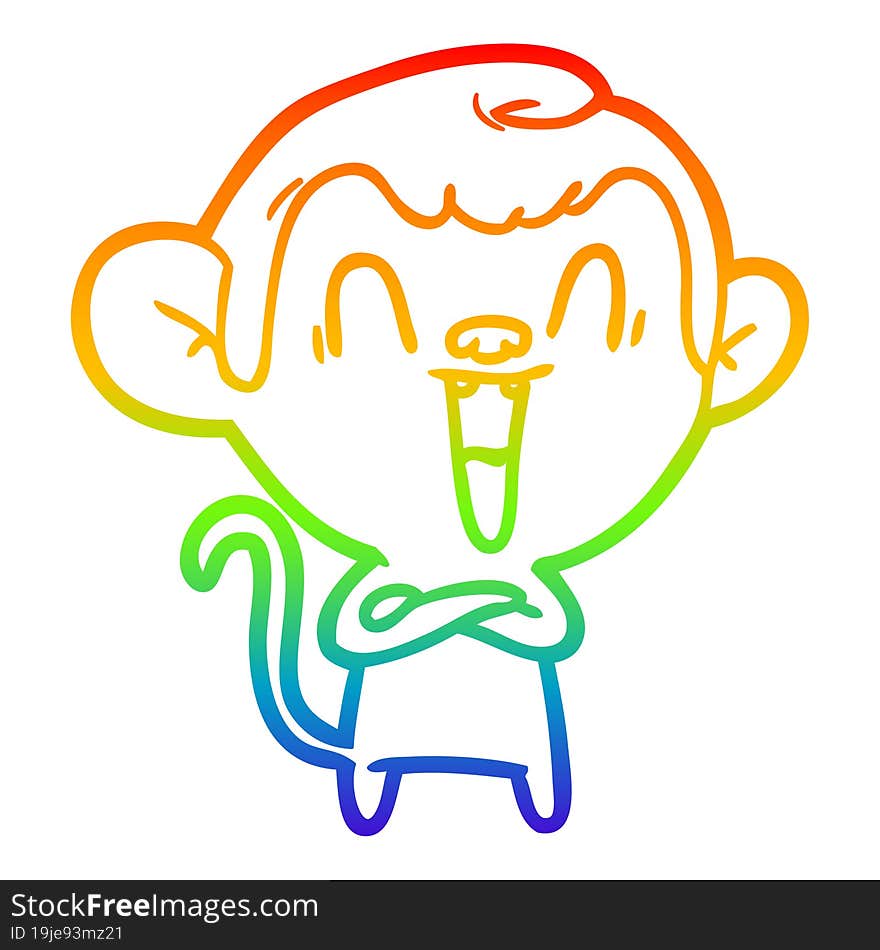 rainbow gradient line drawing of a cartoon laughing monkey