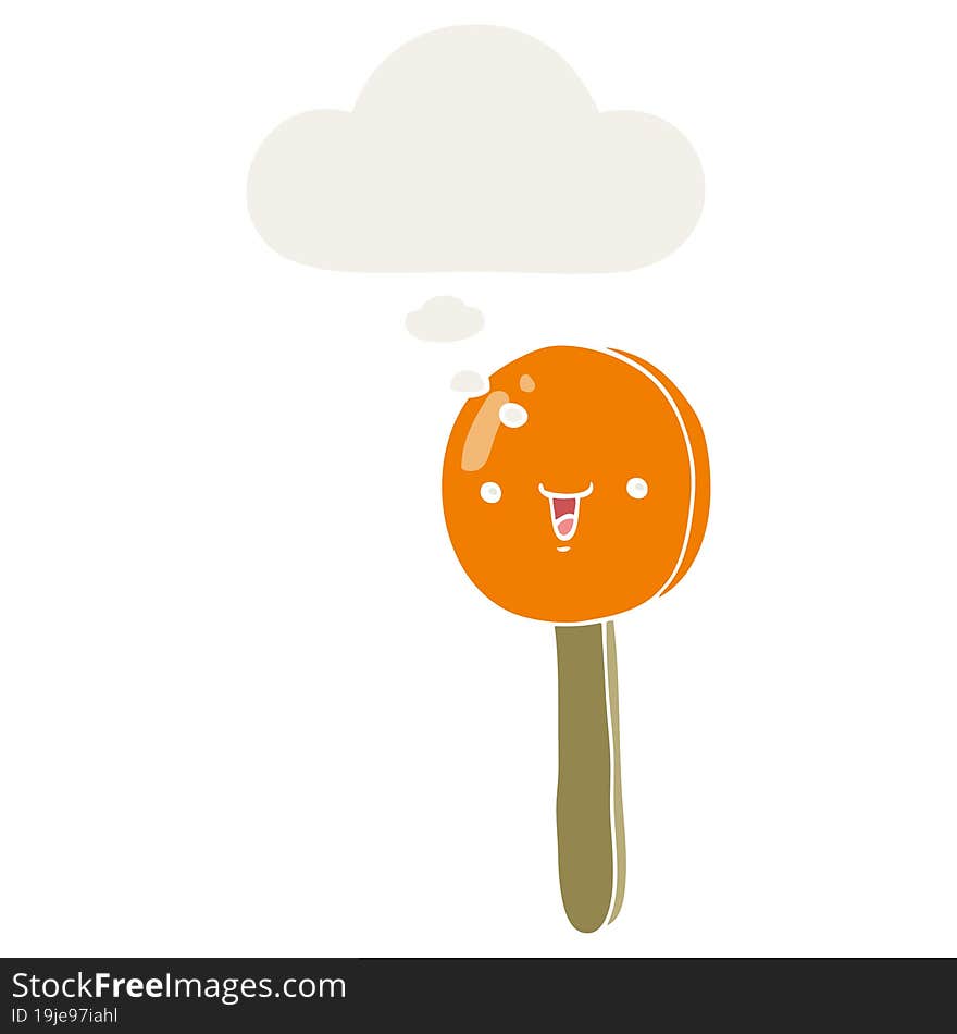 cartoon lollipop and thought bubble in retro style