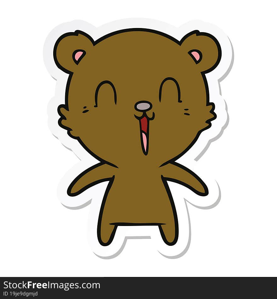 sticker of a happy laughing cartoon bear