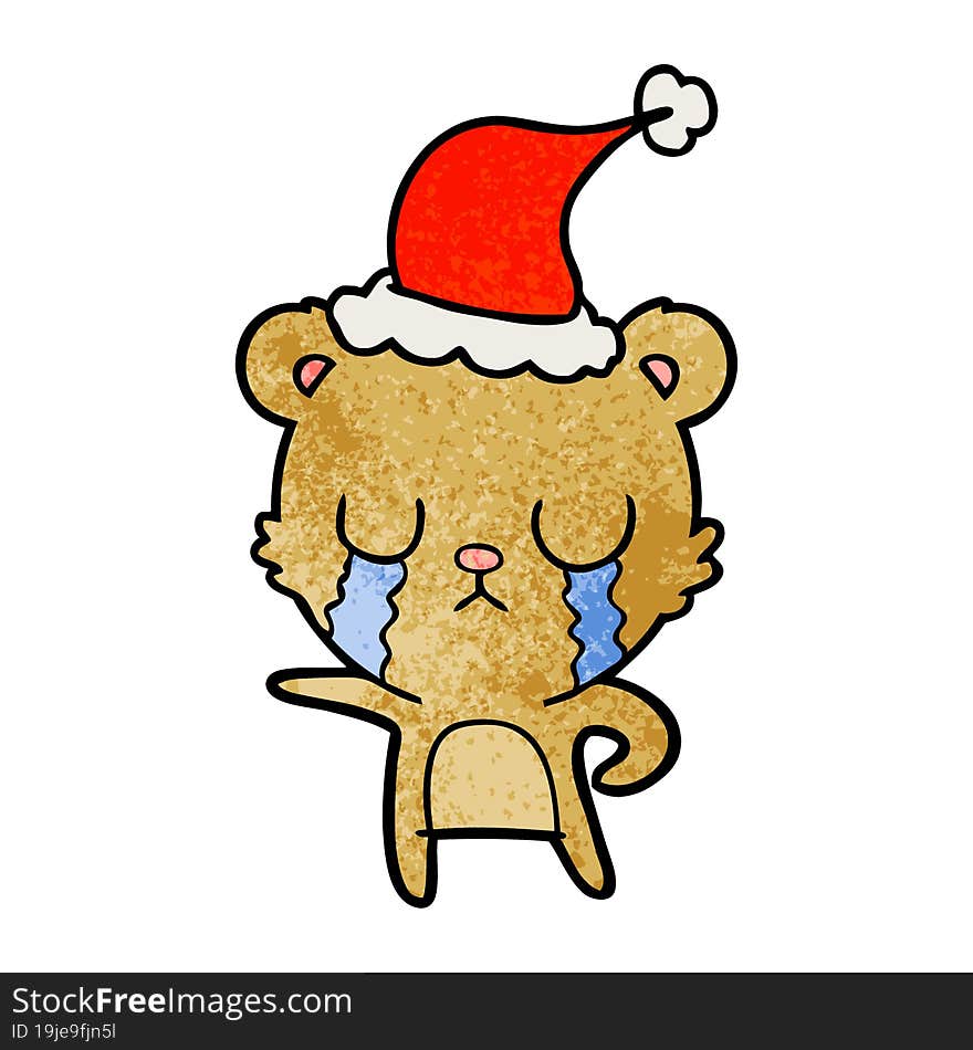 crying textured cartoon of a bear wearing santa hat