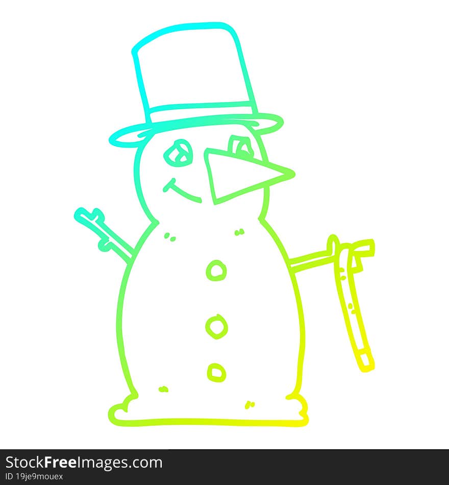 cold gradient line drawing cartoon snowman