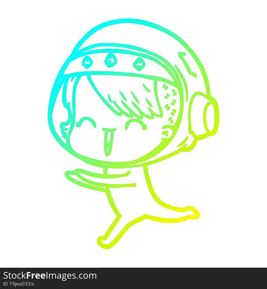 cold gradient line drawing happy cartoon space girl