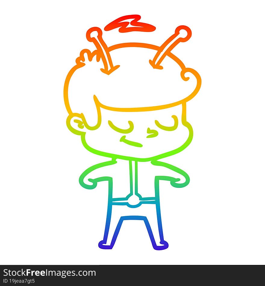 rainbow gradient line drawing friendly cartoon spaceman