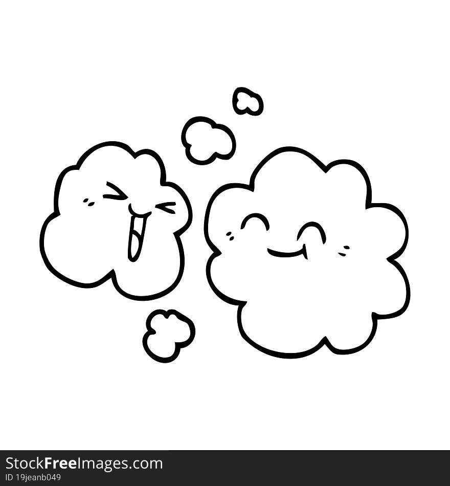 Line Drawing Cartoon White Happy Clouds