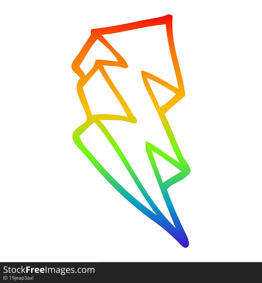 rainbow gradient line drawing of a cartoon lightning bolt symbol