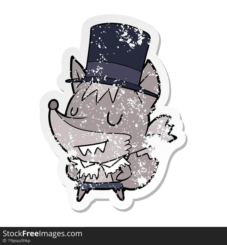 distressed sticker of a cartoon posh werewolf