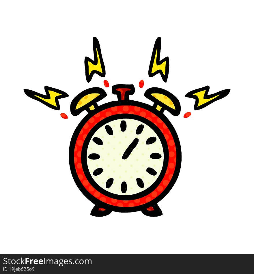 comic book style cartoon of a ringing alarm clock
