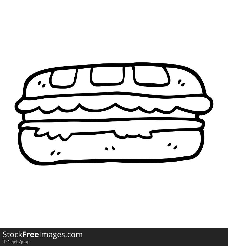 Black And White Cartoon Tasty Sandwich