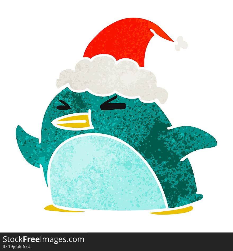 christmas retro cartoon of kawaii penguin