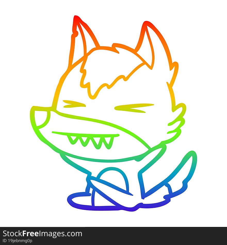 rainbow gradient line drawing angry wolf cartoon