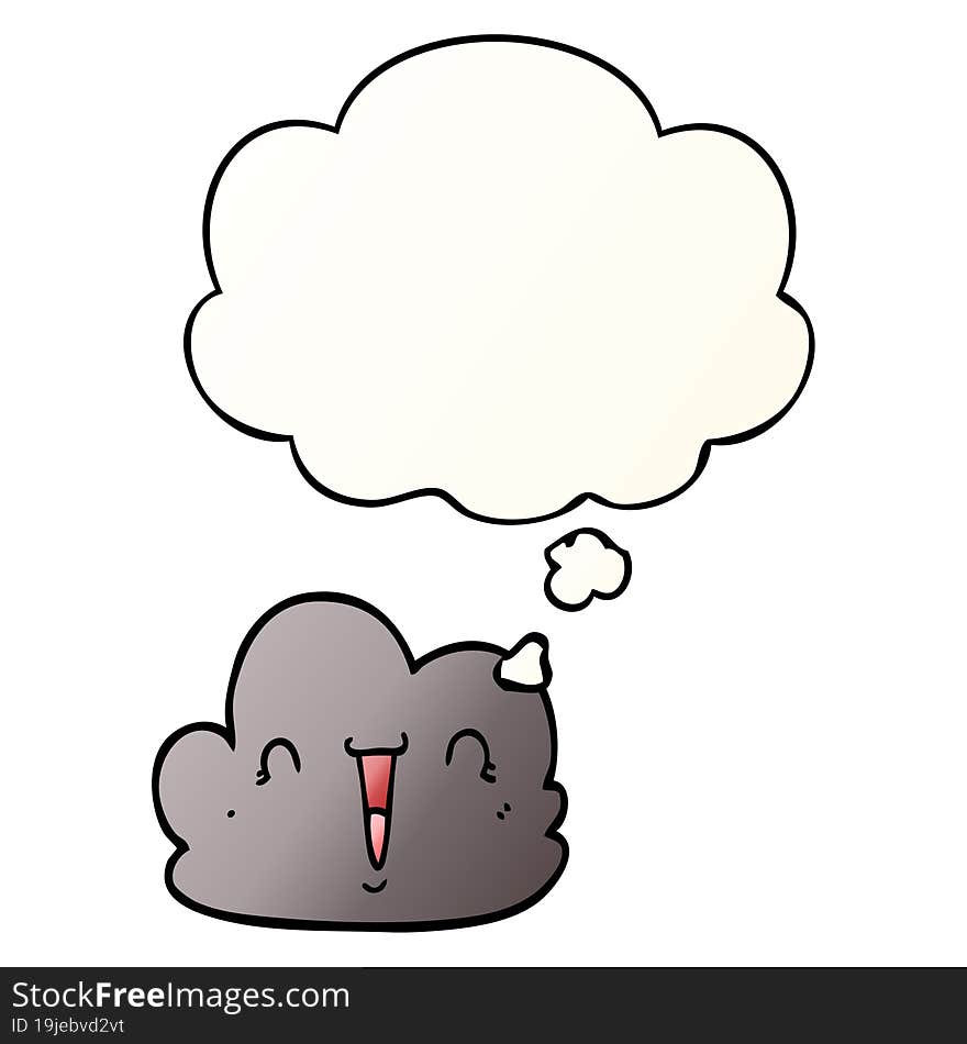 cartoon happy cloud and thought bubble in smooth gradient style