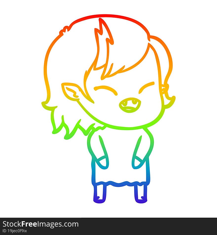 rainbow gradient line drawing cartoon laughing vampire girl