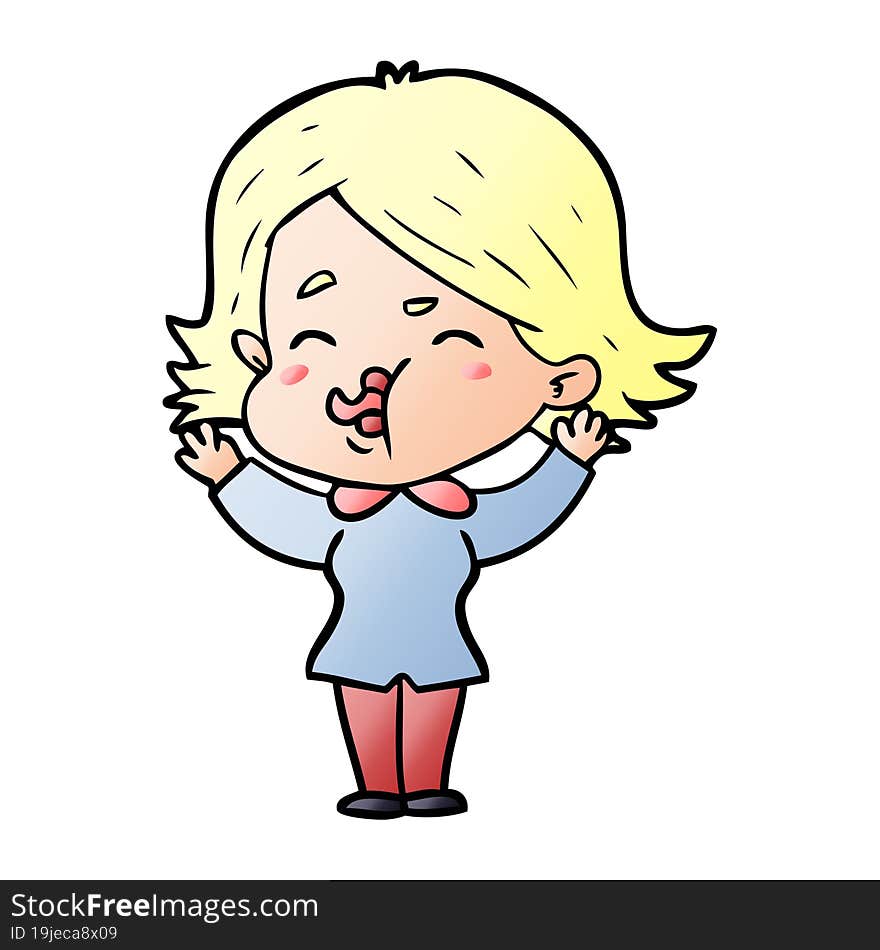 cartoon girl pulling face. cartoon girl pulling face