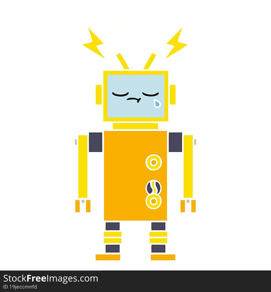 flat color retro cartoon malfunctioning robot