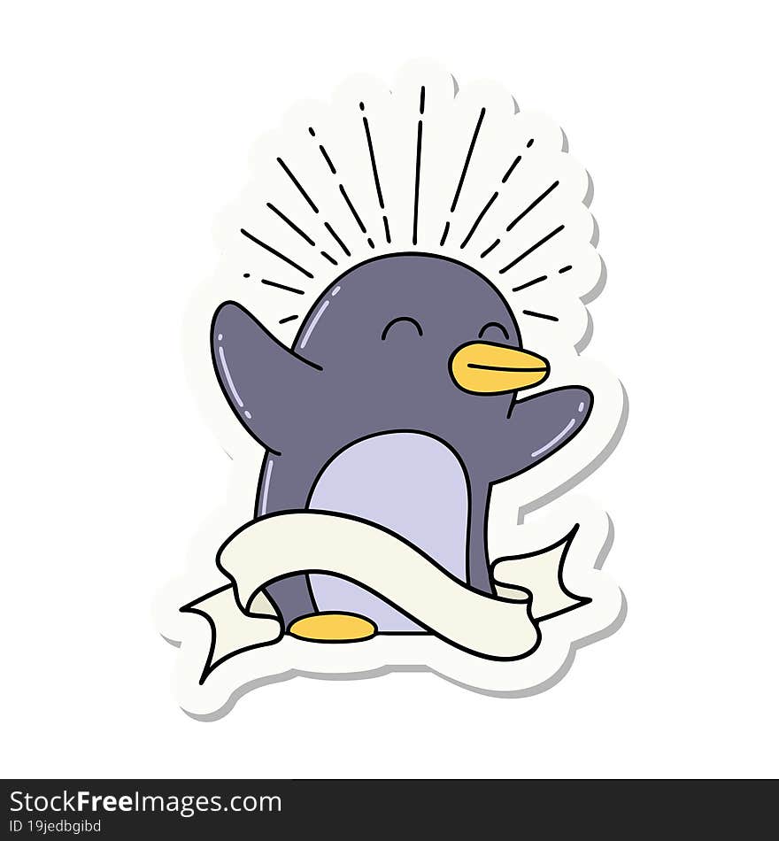 sticker of tattoo style happy penguin