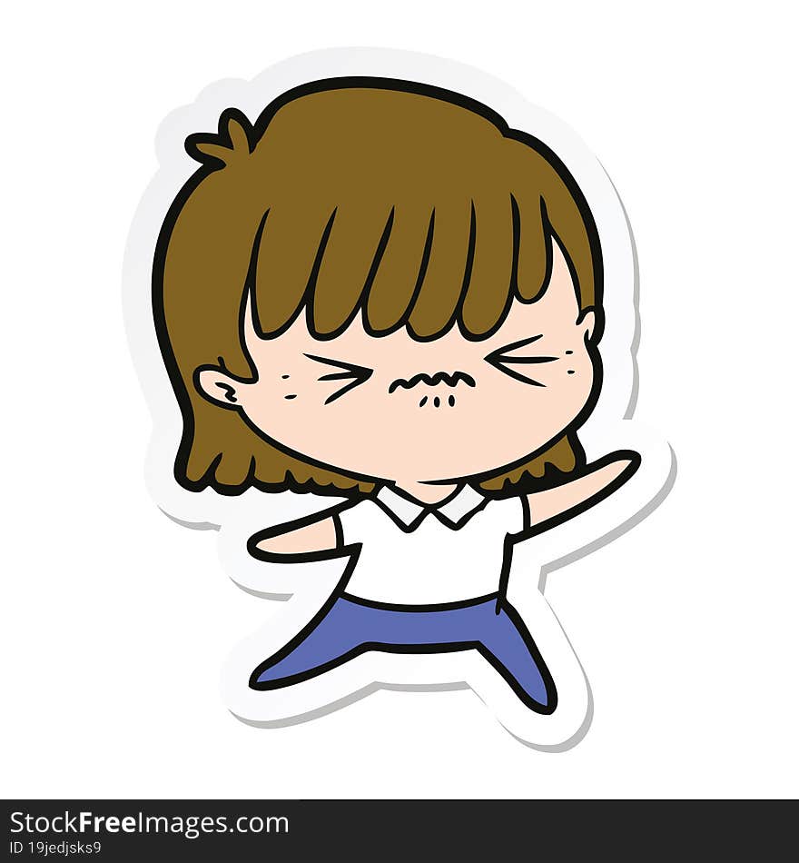 sticker of a annoyed cartoon girl