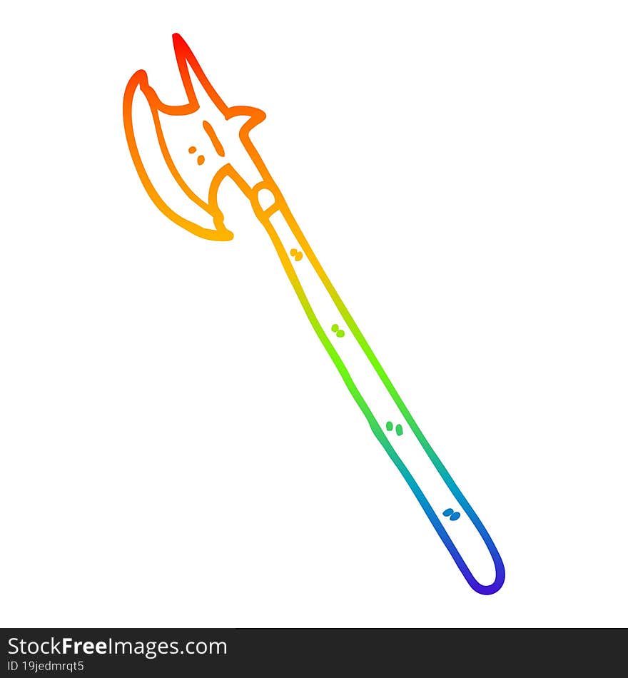 rainbow gradient line drawing of a cartoon medieval weapon