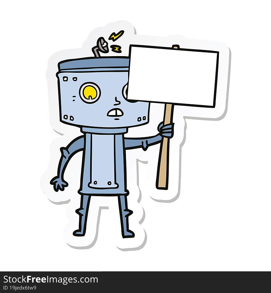 sticker of a cartoon robot with blank sign